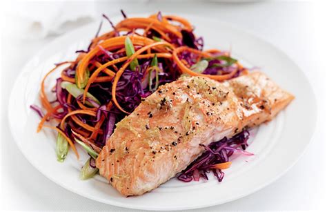 Ginger Baked Salmon And Red Cabbage Slaw Healthy Food Guide