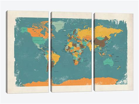 Retro Political Map Of The World I Canvas A Michael Tompsett Icanvas