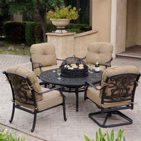 Darlee Santa Monica 5 Piece Cast Aluminum Patio Fire Pit Conversation