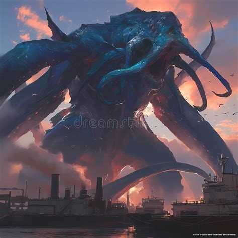 Giant Blue Octopus Mythical Creature Artwork For Nautical Imagery And