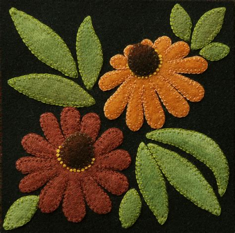 Wool Applique Bom Pattern Andor Kit Cone Flowers Etsy Wool Applique