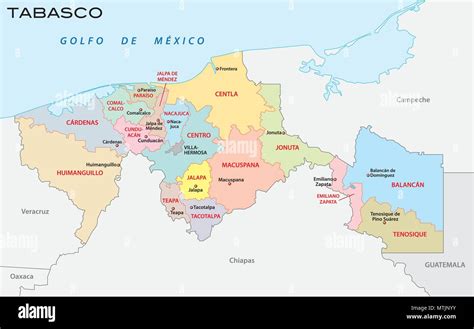 Tabasco Administrativo Político Y Municipio Mapa Vectorial Imagen