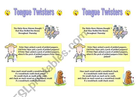 Tongue Twisters Esl Worksheet By Alyuvig