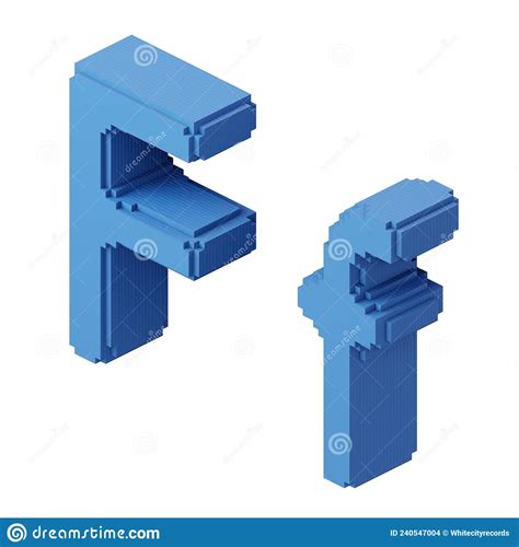Letter F Shaped Block Pixel With Blue Cubes 3d Illustration Stock