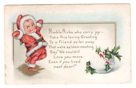 Nimble Nick Christmas Postcard W Snowball And Holly Circa 1912 Ebay