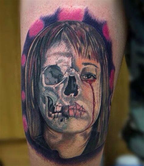 Girl Skull Face Tattoo Designs