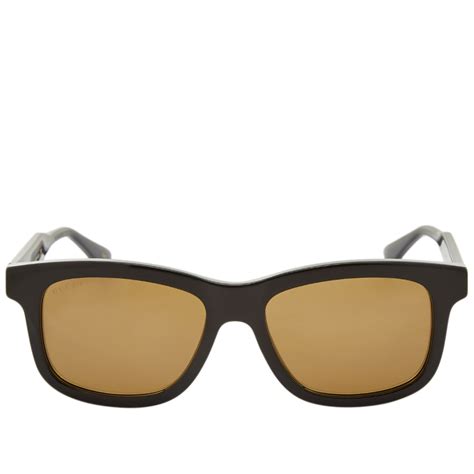 gucci rectangular frame acetate sunglasses black and brown end