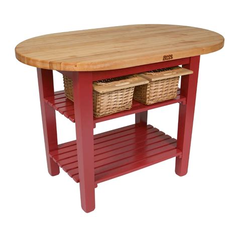 Reclaimed butcher block mixed hardwood countertops from industrial pallet skids *custom built* kitchen islands & desk tops. John Boos Elliptical Butcher Block Table | C-ELIP