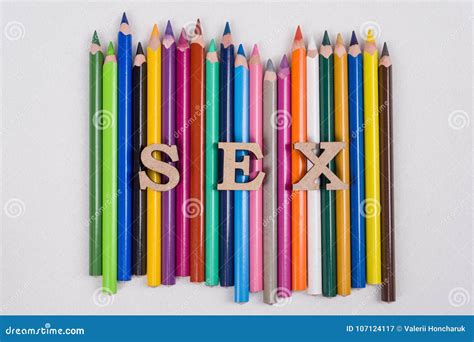 Word Sex Abstract Letters A White Background Colored Pencils Stock