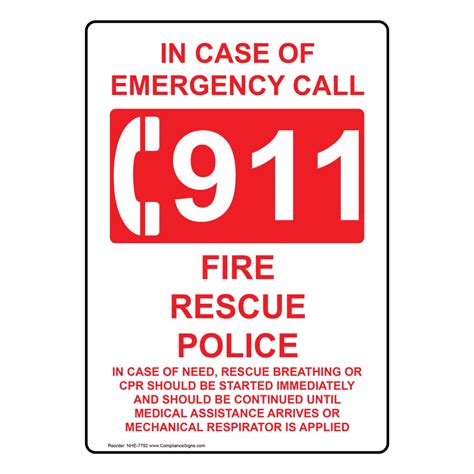 In Case Of Emergency Call 911 Sign Nhe 7792 Emergency Contact 911