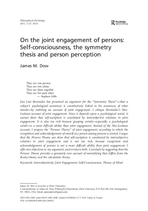 Pdf On The Joint Engagement Of Persons Self Consciousness The