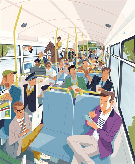 People crowded on a bus, beautiful flat illustration design by Steve ...