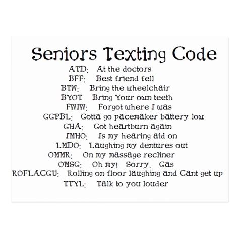 Funny Seniors Texting Code Postcard Zazzle
