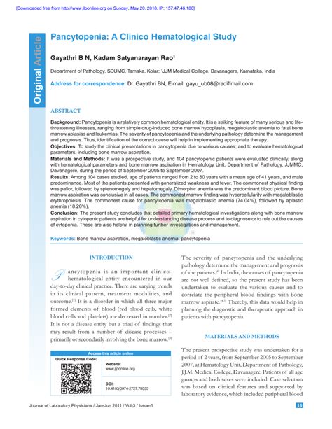 PDF Pancytopenia A Clinico Hematological Study