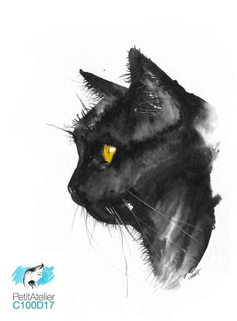 446x599 how to draw a cat cat drawing, cat and drawings. Original Gift Unique Watercolor Cute black cat with | - My ...