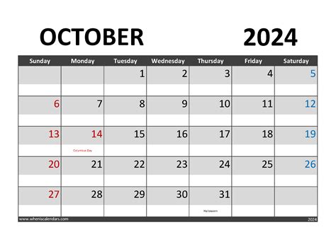 Printable October 2024 Blank Calendar Monthly Calendar