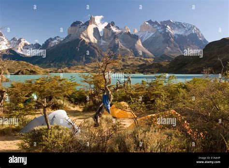 Los Cuernos The Horns And Lake Pehoe From Camping Pehoe Campground