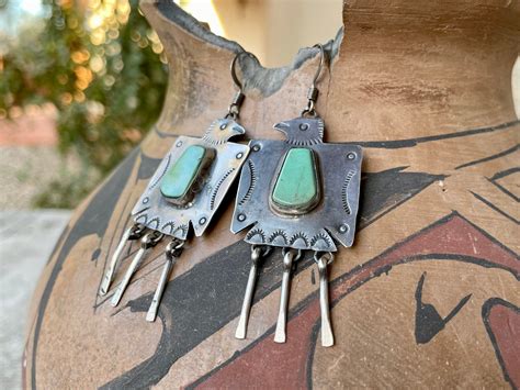 Navajo Vernon Begay Stamped Sterling Silver Thunderbird Earrings With