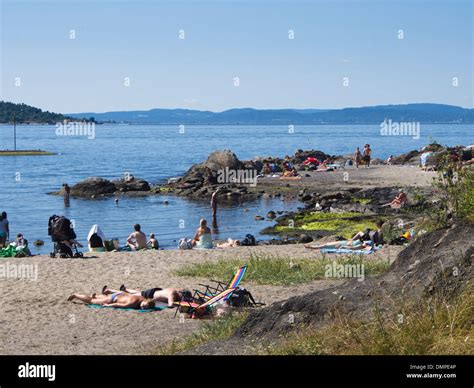 Summer And Sun At The Beach Huk In Bygdøy Oslo Norway Sand Fjord And
