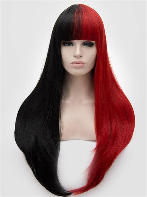 Uncategorized half purple half black hair inspiring dying my hair half pink u purple pict of black half red hair color. Half Black Half Red Long Straight Non Lace Wefted Wig ...