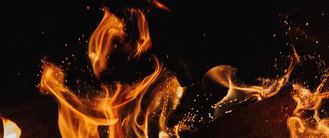 Download Wallpaper 2560x1080 Fire Flame Bonfire Sparks Firewood