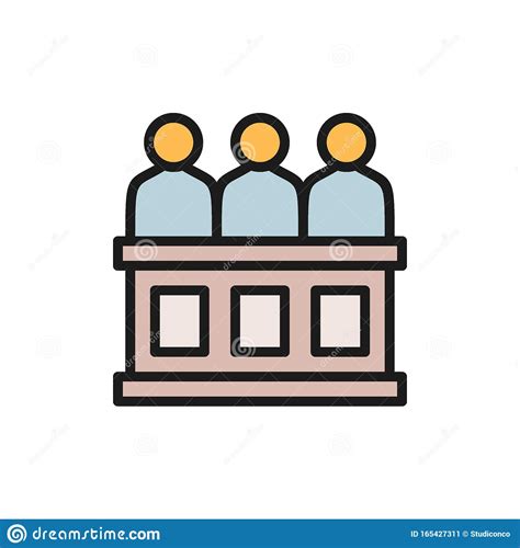 Jury Trial Flat Color Icon Isolated On White Background Stock Vector
