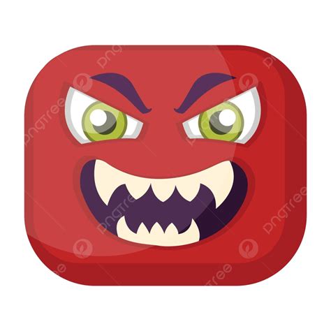 Vector Illustration Of A Red Square Emoji Face With An Evil Grin On A