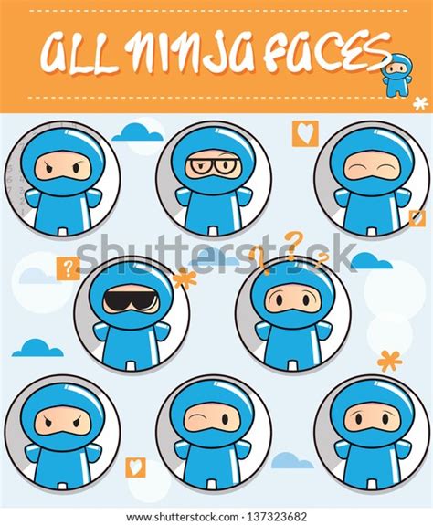 Collection Cartoon Ninjas Different Faces Stock Vector Royalty Free