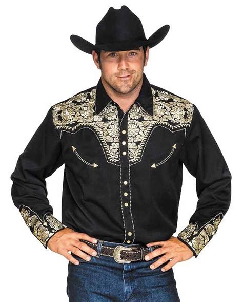 Scully Mens Black And Gold Gunfighter Retro Western Shirt Cowboy