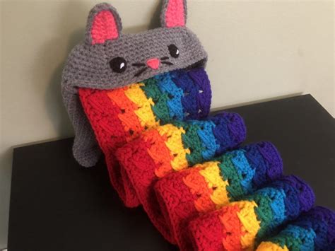 Rainbow Barf Cat Plush Scarf Stitched Pixels Cat Scarf Pattern Cat