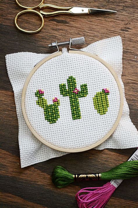 96 w x 96 h floss: How to Make Cute Cactus with this Easy Cross-stitch ...