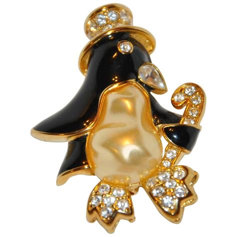 kenneth jay lane large whimsical faux pearl and enamel penguin brooch for sale at 1stdibs