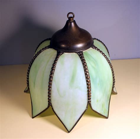 Vintage Tulip Green Slag Stained Glass Lamp Swag