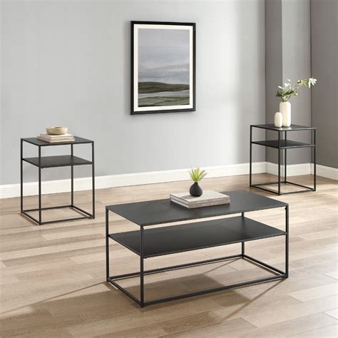 Ash veneered/black large oval wood coffee table. Crosley Furniture - Braxton 3 Piece Coffee Table Set Matte ...
