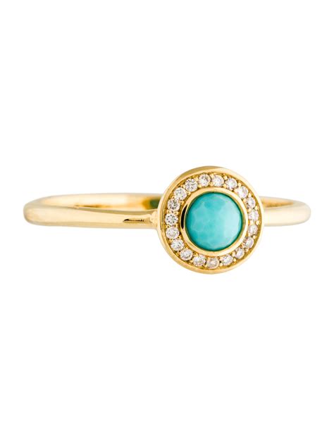 Ippolita 18K Mini Turquoise Diamond Ring 18K Yellow Gold Band