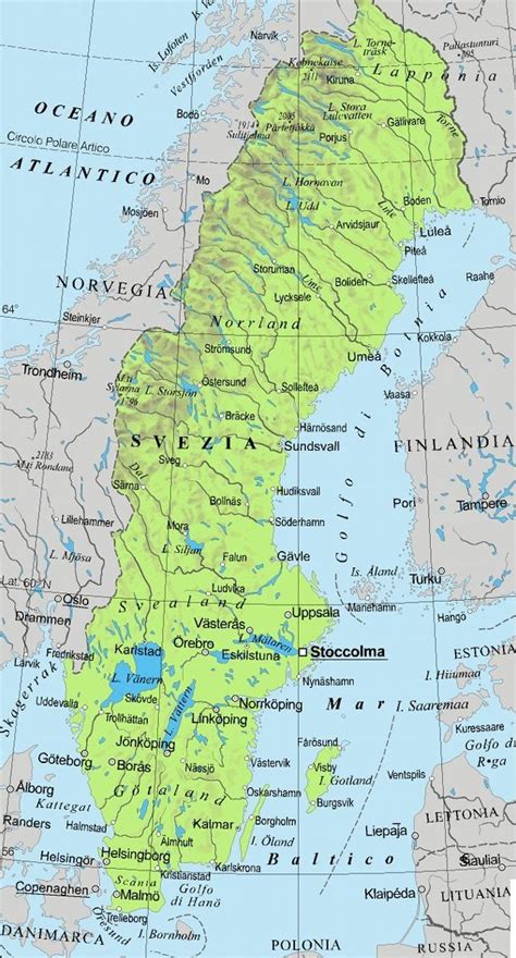 Svezia Cartina Politica Svezia Mappa Fisica Carta Plastificata A