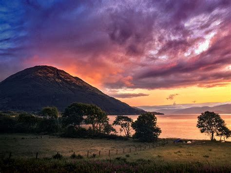 Sunset Over Loch Leven In The Scottish Highlands Routdoors