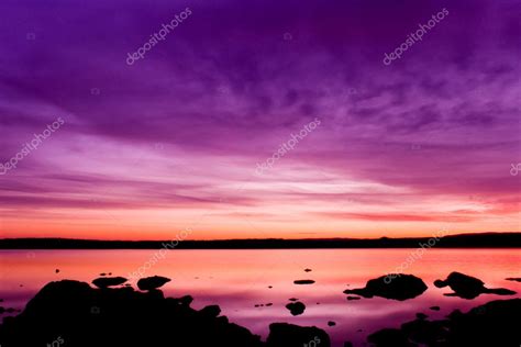 Purple Sunset Over Sea Water — Stock Photo © Lariotus