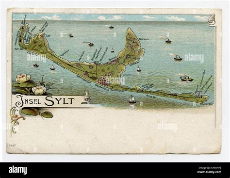 Mapa de la isla de Sylt postal karte der Insel sylt ansichtskarte Fotografía de stock Alamy