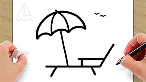 How To Draw A Beach Chair And An Umbrella Easy For Kids Youtube