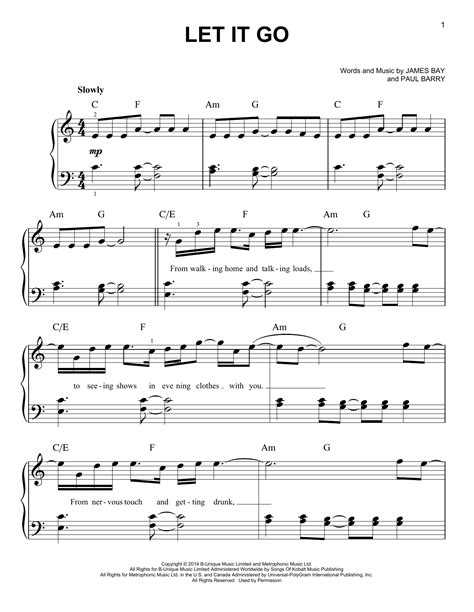 Finally, when you've mastered let it go, you can record yourself playing it and share it with your friends and family. Let It Go Sheet Music | James Bay | Easy Piano