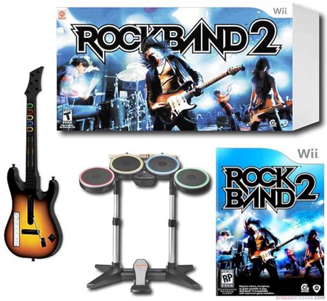 Rock Band 2 Nintendo Wii Game Bundle Set W World Tour Guitar Refurbished