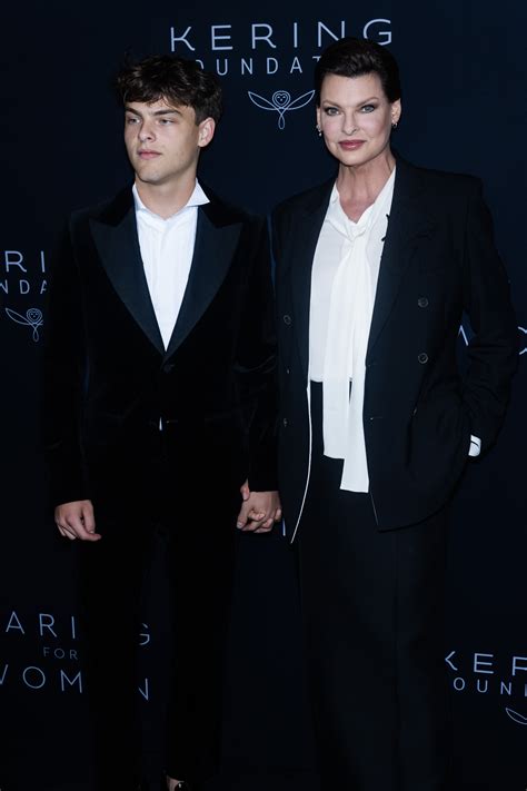 Linda Evangelista Twins With 16 Year Old Son Augustin In Suits For