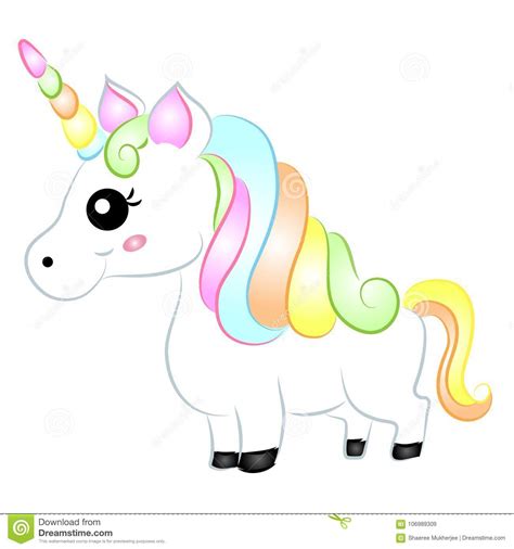 Cute Cartoon Vector Rainbow Unicorn Standing Isolated Stock Vector