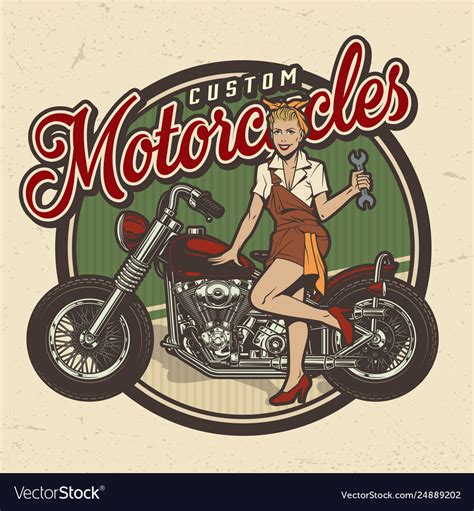 Vintage Colorful Motorcycle Repair Service Logo Vector Image