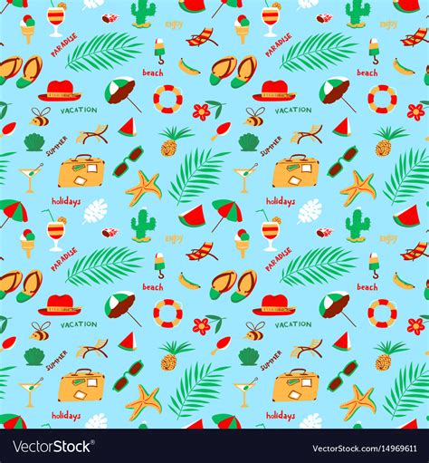 Seamless Pattern With Summer Beach Objects Vector Image