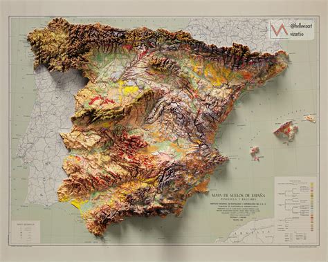 3d Shaded Relief Map Of Spain With A 1966 Soil Map Reurope
