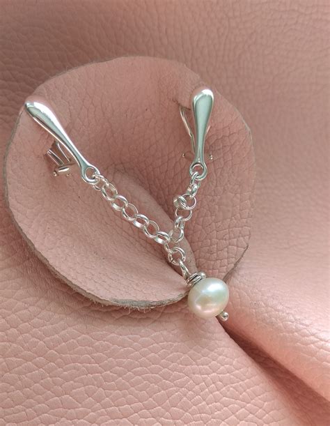 Clitoral Jewellery Serling Silver With White Natural Pearl Faux