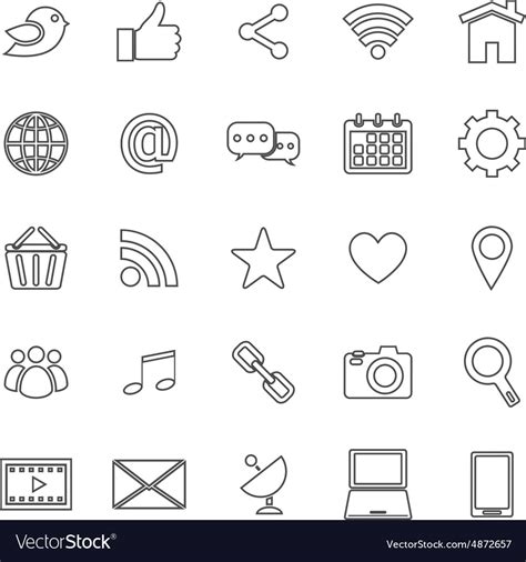 Social Media Line Icons On White Background Vector Image