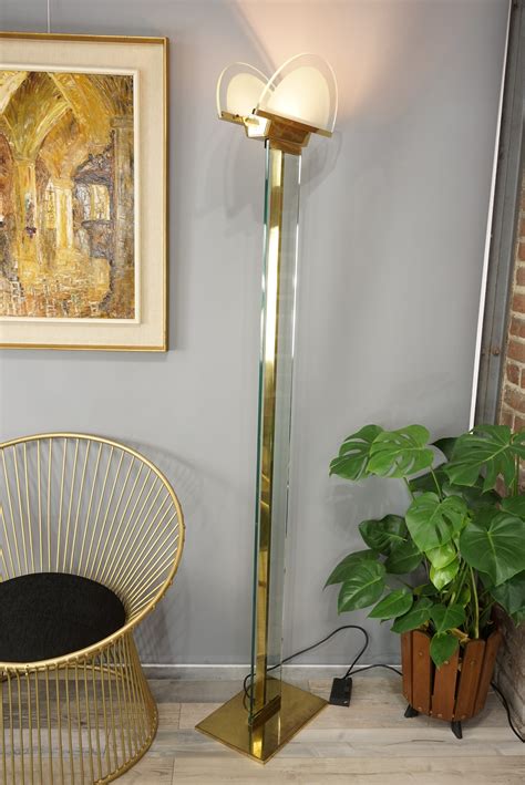 Italian Floor Lamp In Brass And Glass By Fratelli Martini Design Market